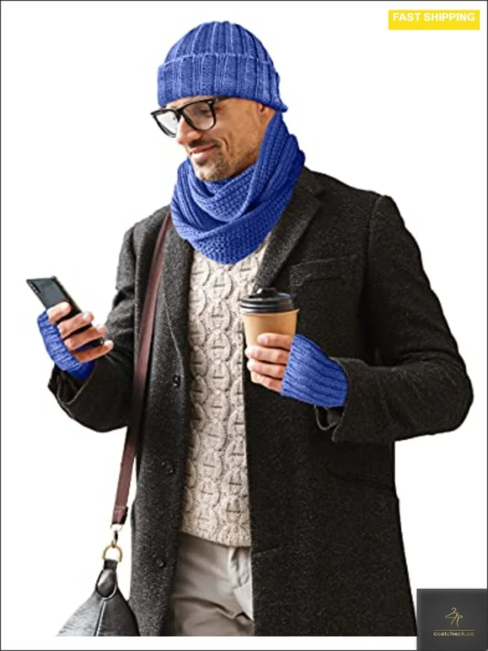 Unisex Alpaca Wool Knit Beanie Hat, Infinity Cowl Scarf & Mittens Set - Winter